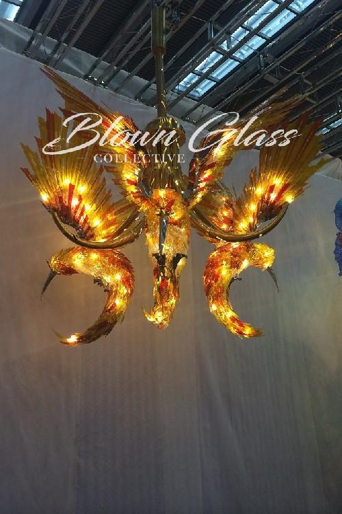 Hummingbirds in Flight Hand Blown Glass Chandelier - Blown Glass Collective