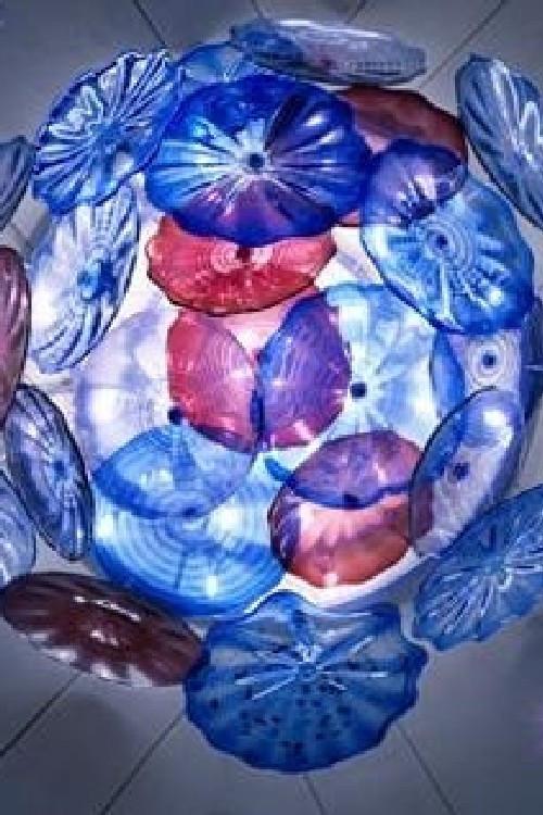 Blue Blooms Hand Blown glass Plates Chandelier - Blown Glass Collective