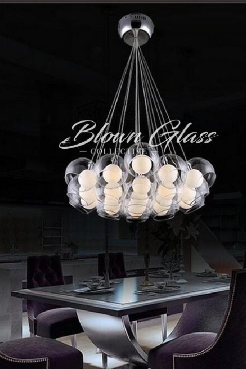 White Double Take Hand Blown Glass Chandelier - Blown Glass Collective