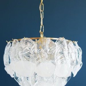 Mulberry Leaves in White Hand Blown Glass Chandelier - Blown Glass Collective